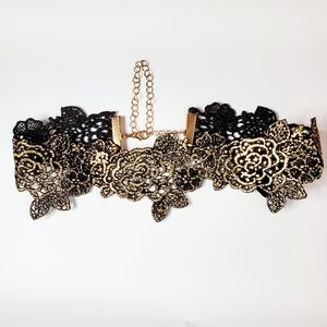 Torrid Floral Black Floral Choker Gold Overlay Wedding Prom